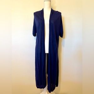 Gap Short Sleeve Open Front Duster Cardigan Navy Blue XL Lightweight Layering